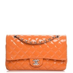 CHANEL  Patent Quilted Medium Double Flap Orange